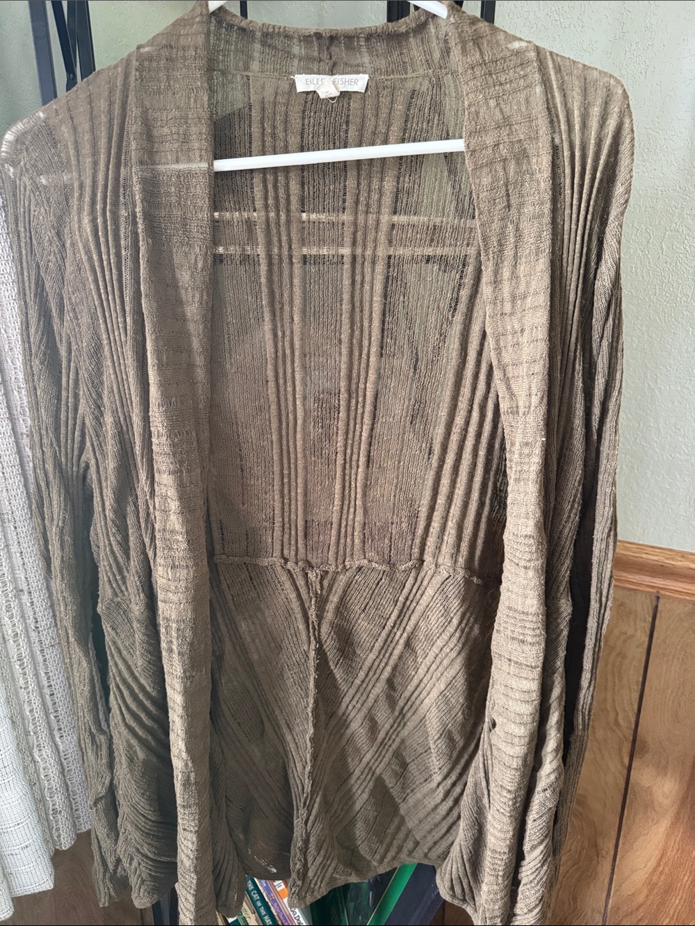 Eileen Fisher Taupe/Brown Ribbed Open-Front Cardigan